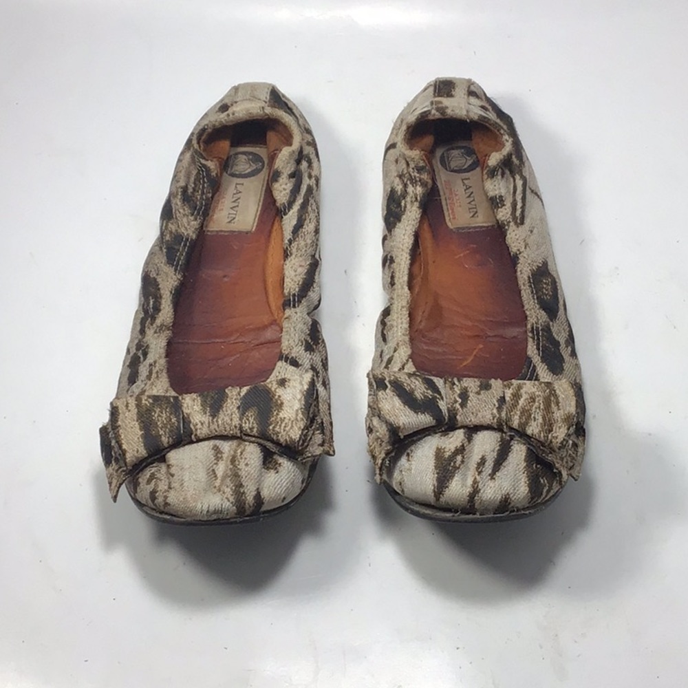 Lanvin Animal Print Fabric Bow Ballerina Flats Size 8.5 - Picture 2 of 12